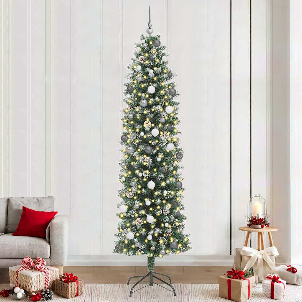 Kunstmatige slanke kerstboom met 300 LED Groen en Wit 240 cm is nu te koop bij PeponiXL, paradijselijk wonen!