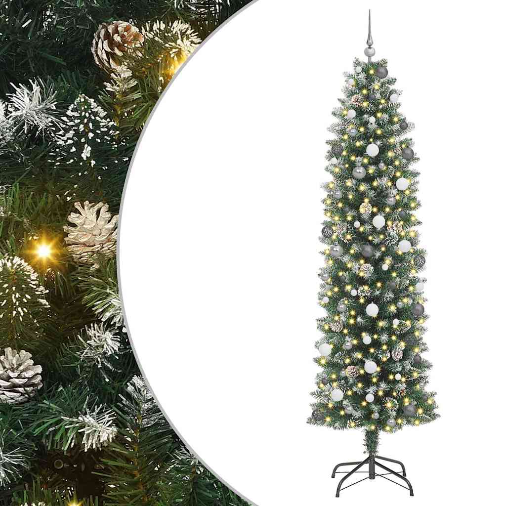 Kunstmatige slanke kerstboom met 300 LED Groen en Wit 240 cm is nu te koop bij PeponiXL, paradijselijk wonen!