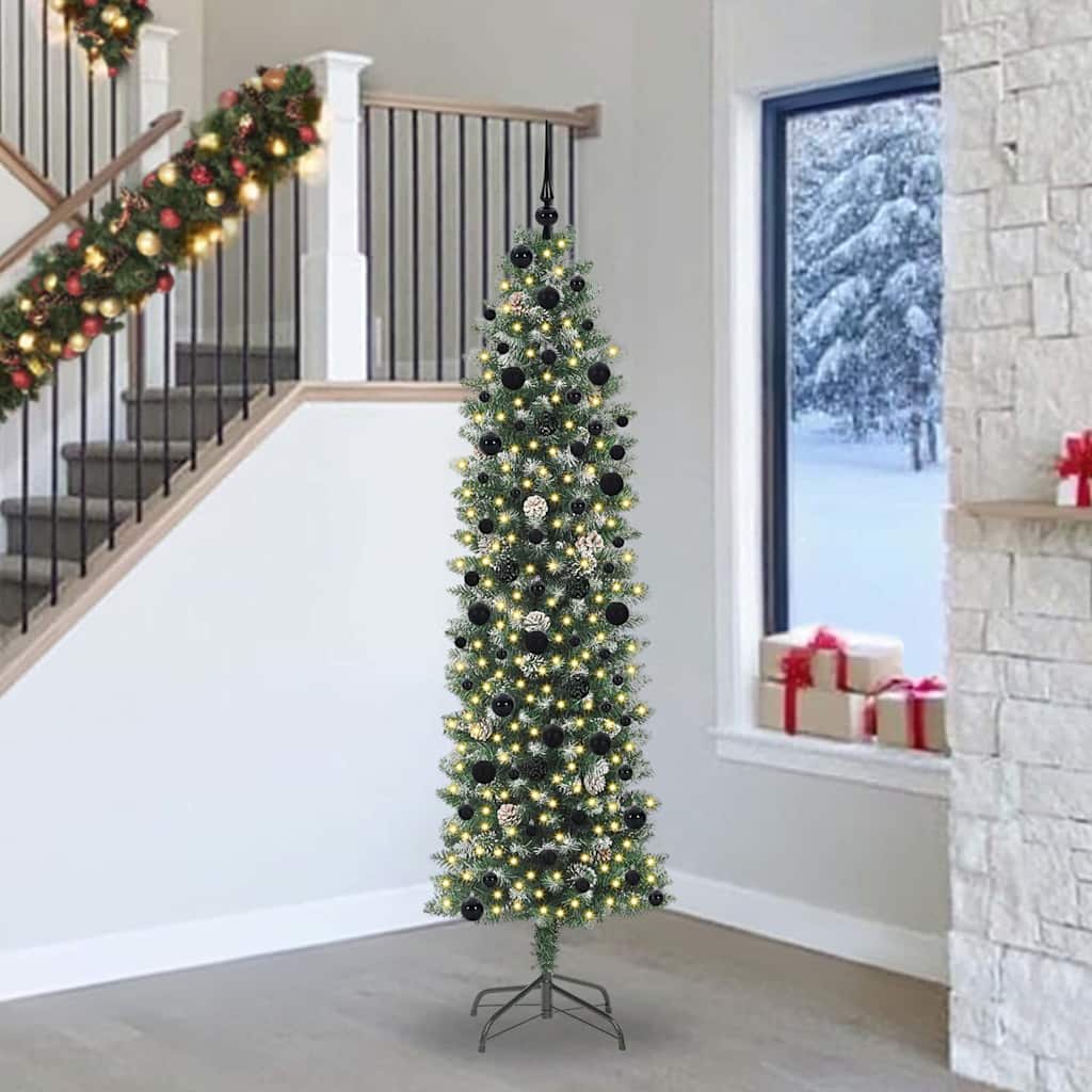 Kunstmatige slanke kerstboom met 300 LED Groen en Wit 240 cm is nu te koop bij PeponiXL, paradijselijk wonen!