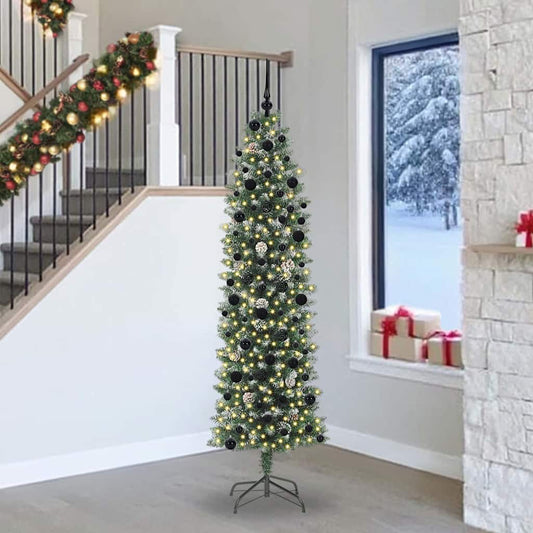 Kunstmatige slanke kerstboom met 300 LED Groen en Wit 240 cm is nu te koop bij PeponiXL, paradijselijk wonen!