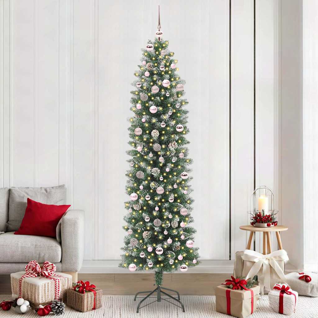 Kunstmatige slanke kerstboom met 300 LED Groen en Wit 240 cm is nu te koop bij PeponiXL, paradijselijk wonen!
