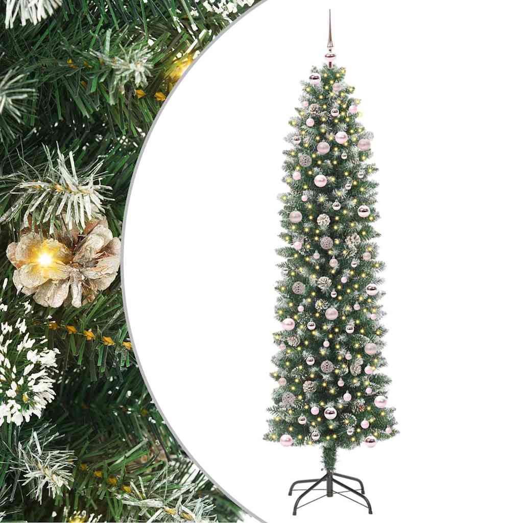 Kunstmatige slanke kerstboom met 300 LED Groen en Wit 240 cm is nu te koop bij PeponiXL, paradijselijk wonen!