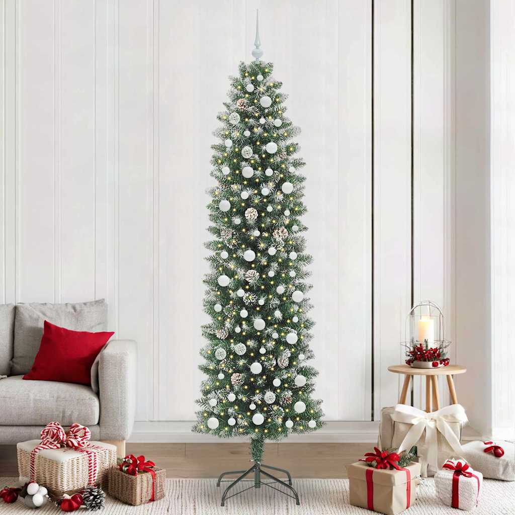 Kunstmatige slanke kerstboom met 300 LED Groen en Wit 240 cm is nu te koop bij PeponiXL, paradijselijk wonen!