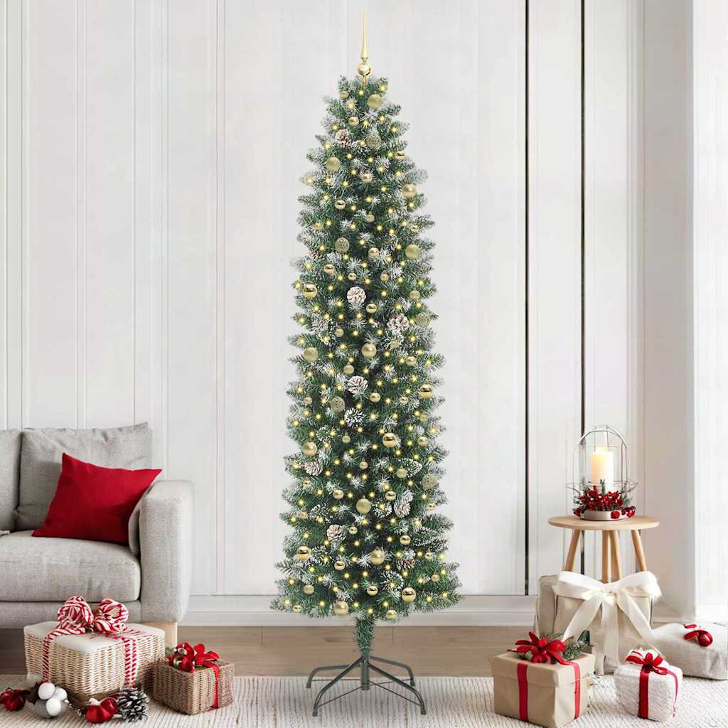 Kunstmatige slanke kerstboom met 300 LED Groen en Wit 240 cm is nu te koop bij PeponiXL, paradijselijk wonen!