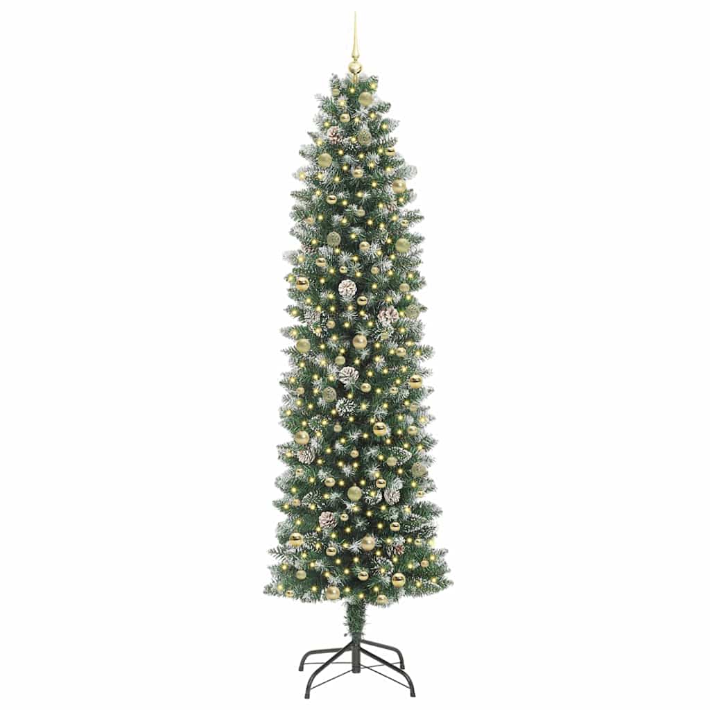 Kunstmatige slanke kerstboom met 300 LED Groen en Wit 240 cm is nu te koop bij PeponiXL, paradijselijk wonen!