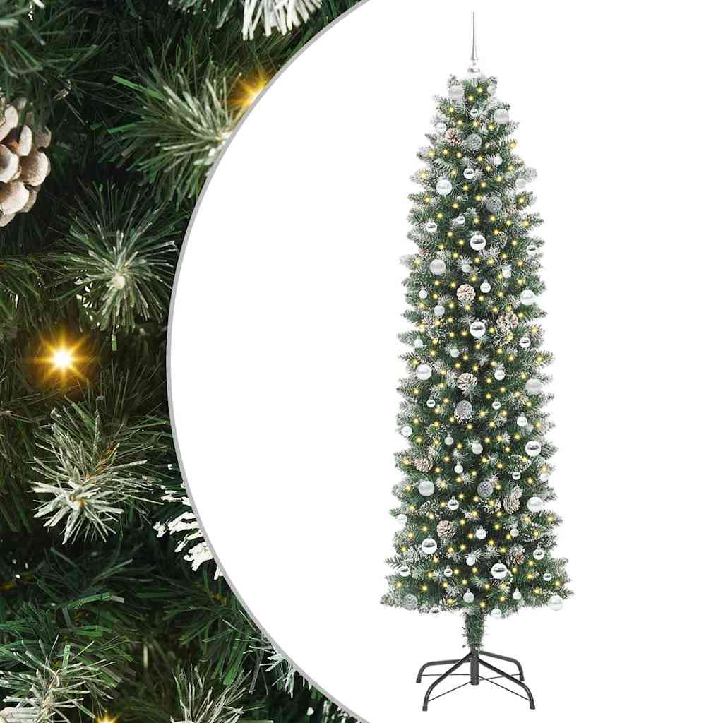 Kunstmatige slanke kerstboom met 300 LED Groen en Wit 240 cm is nu te koop bij PeponiXL, paradijselijk wonen!