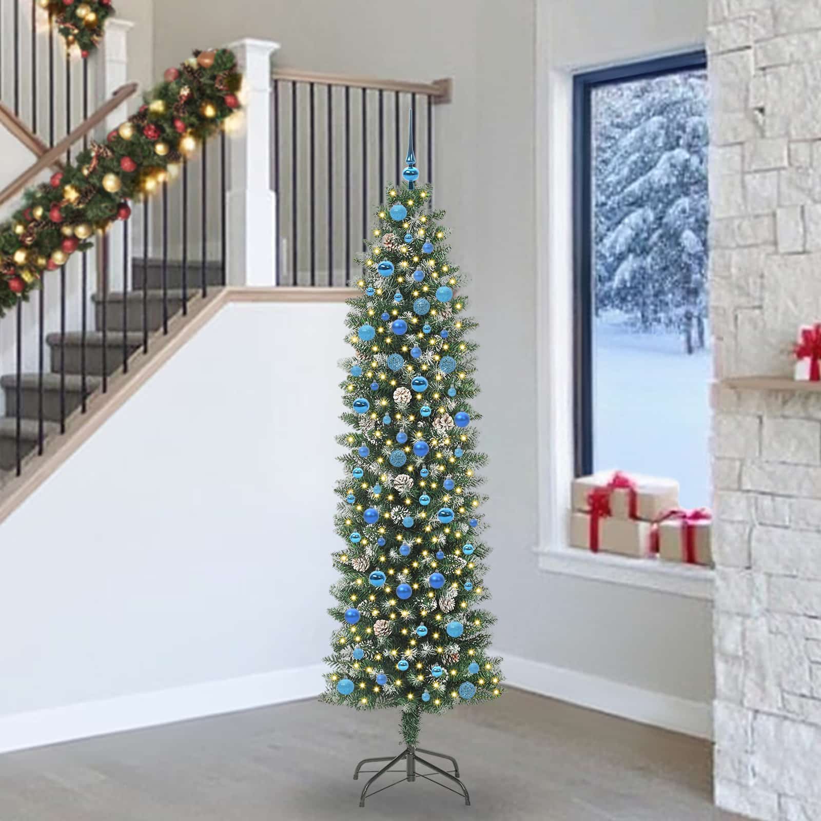 Kunstmatige slanke kerstboom met 300 LED Groen en Wit 240 cm is nu te koop bij PeponiXL, paradijselijk wonen!