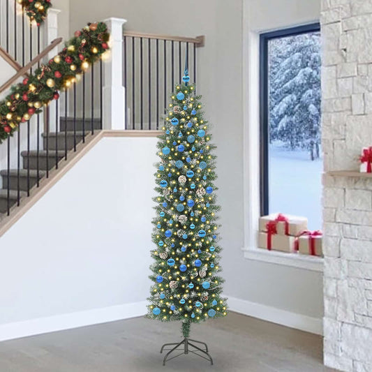 Kunstmatige slanke kerstboom met 300 LED Groen en Wit 240 cm is nu te koop bij PeponiXL, paradijselijk wonen!