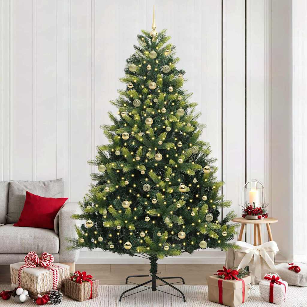 Kunstkerstboom met scharnier 300 LEDs Groen 240 cm PVC en PE is nu te koop bij PeponiXL, paradijselijk wonen!