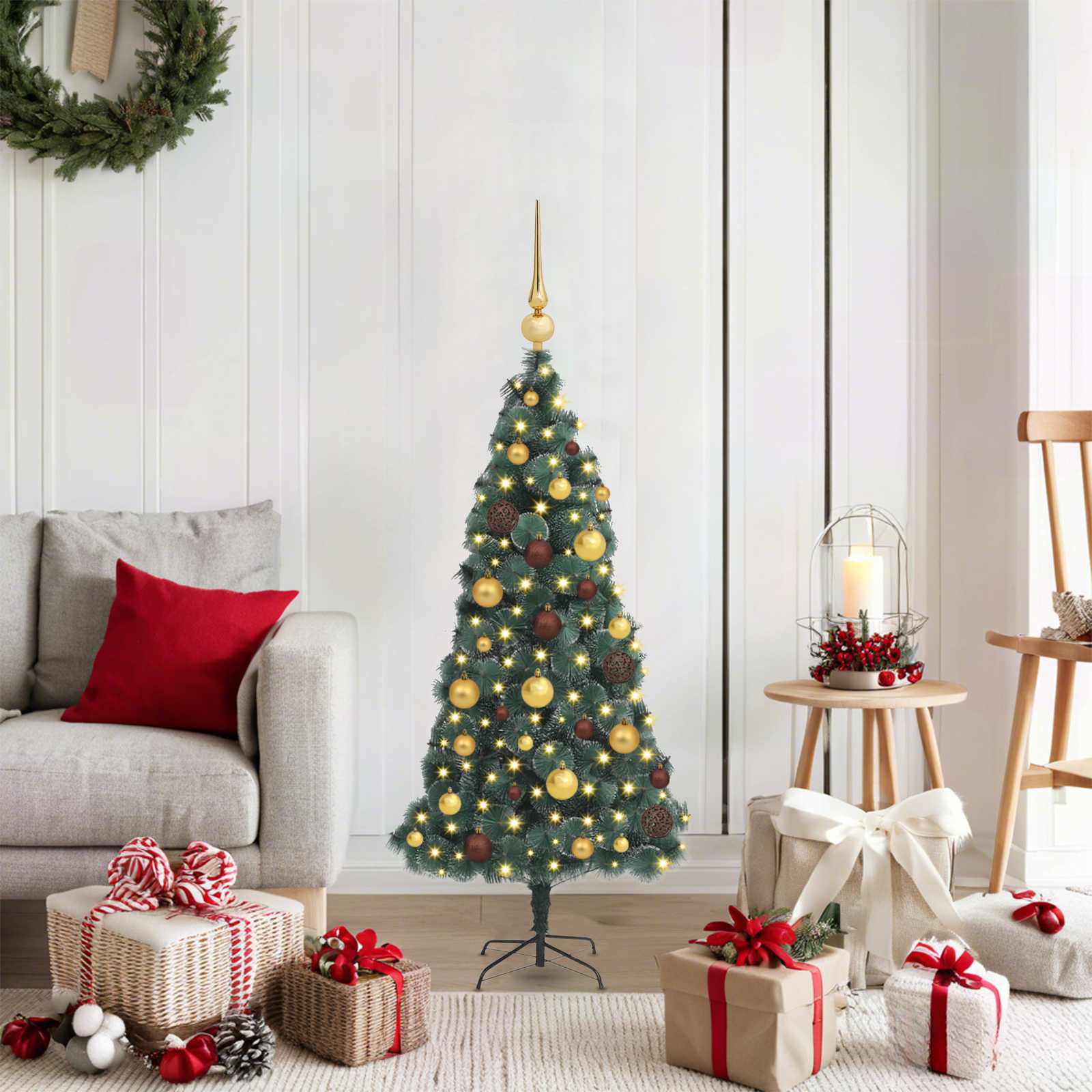 Kunstmatige Vorstverlichte Kerstboom met Bal Set Groen 120 cm is nu te koop bij PeponiXL, paradijselijk wonen!