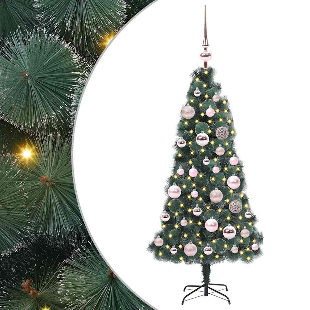Kunstmatige voorverlichte kerstboom met bollen set Groen 120 cm is nu te koop bij PeponiXL, paradijselijk wonen!