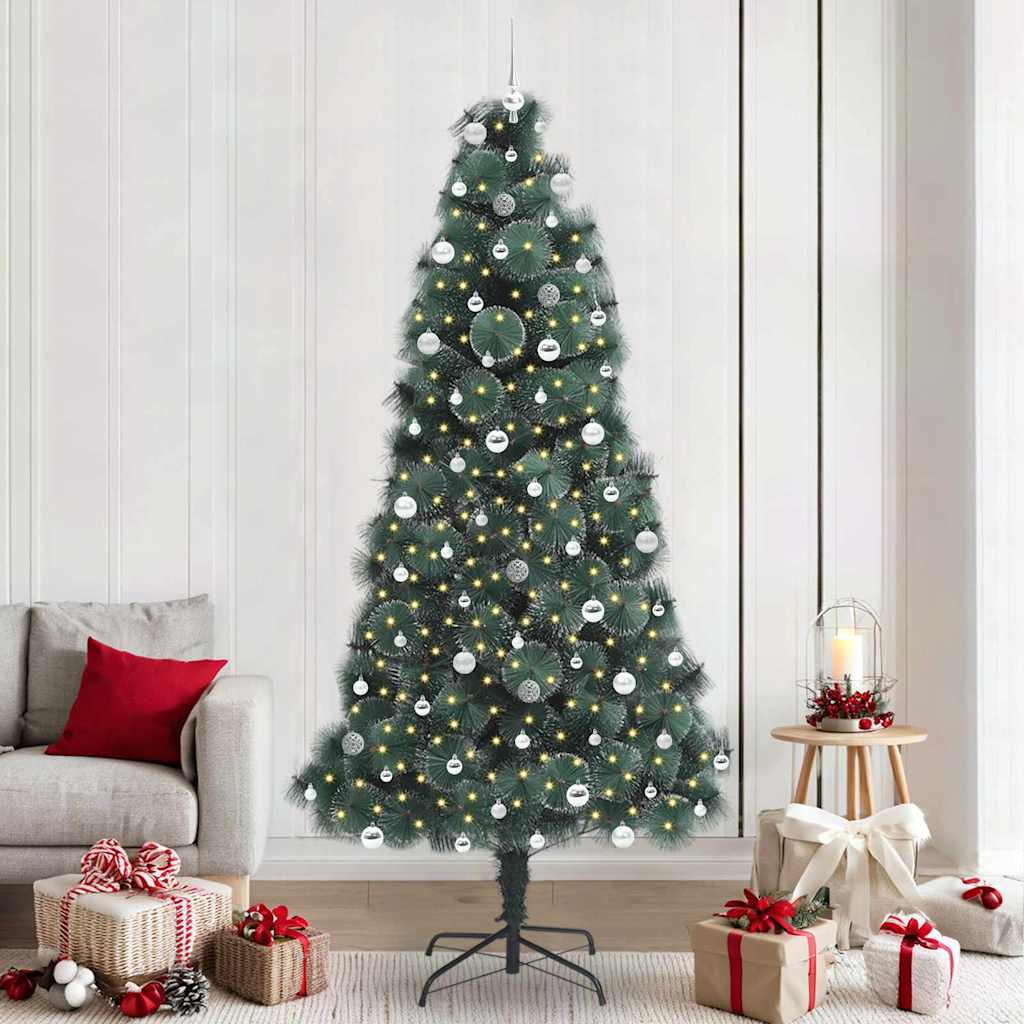 Kunstkerstboom met ballenset, voorverlicht Groen 240 cm PET is nu te koop bij PeponiXL, paradijselijk wonen!