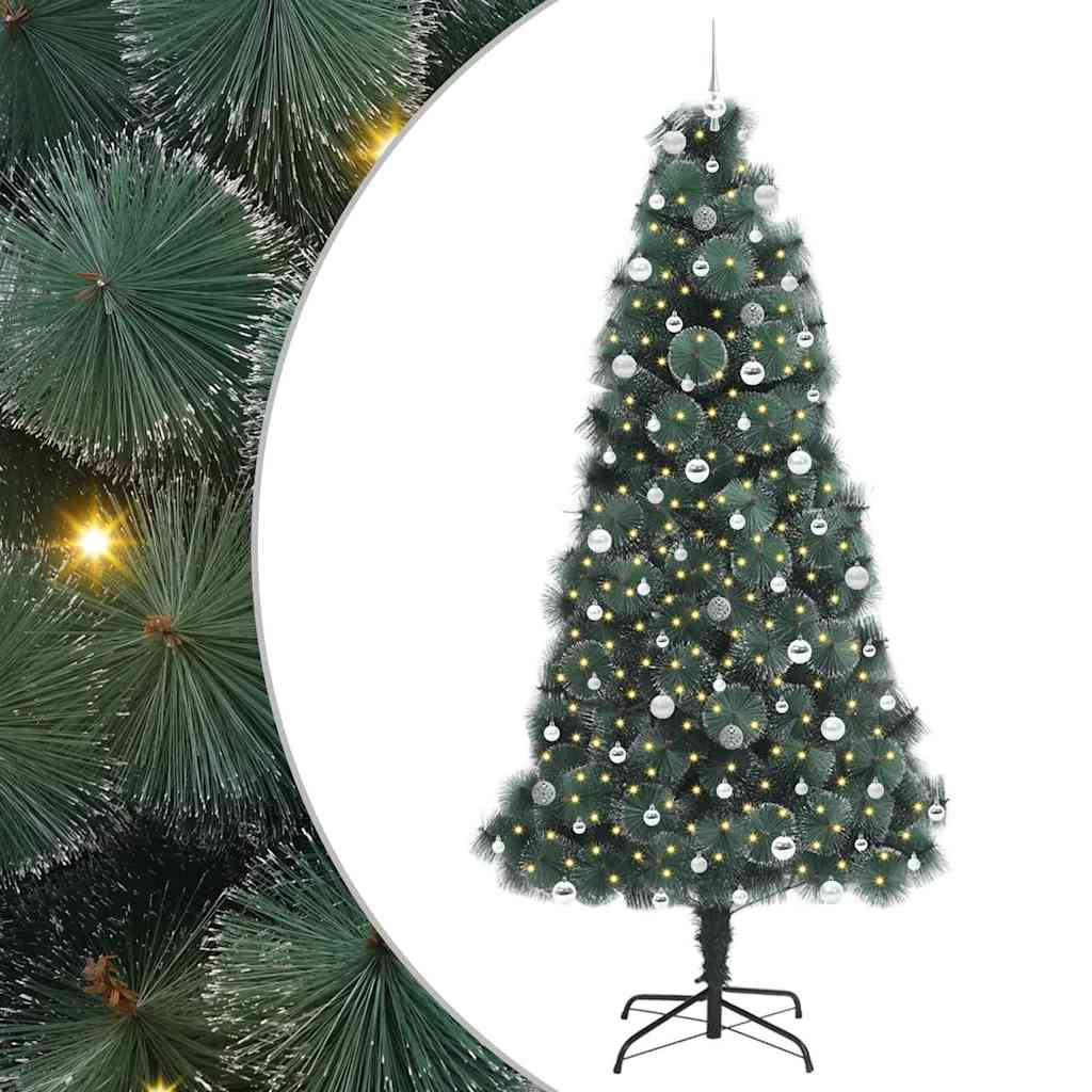 Kunstkerstboom met ballenset, voorverlicht Groen 240 cm PET is nu te koop bij PeponiXL, paradijselijk wonen!