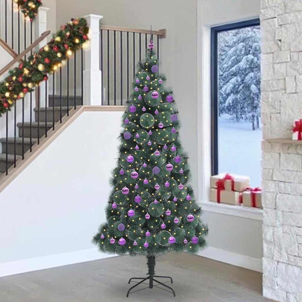 Kunstkerstboom met ballen set, verlicht Groen 240 cm PET is nu te koop bij PeponiXL, paradijselijk wonen!