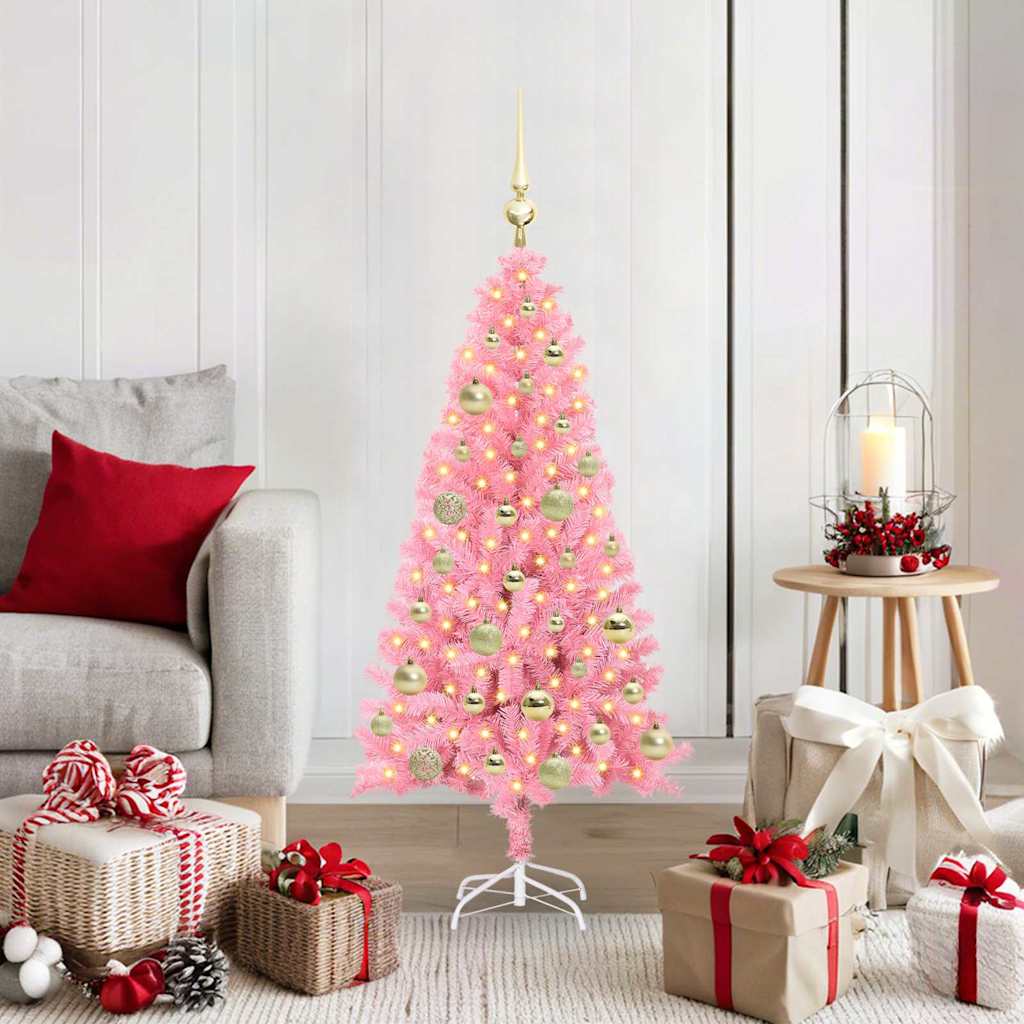 Kerstboom met 150 LED met standaard Roze 120 cm PVC is nu te koop bij PeponiXL, paradijselijk wonen!