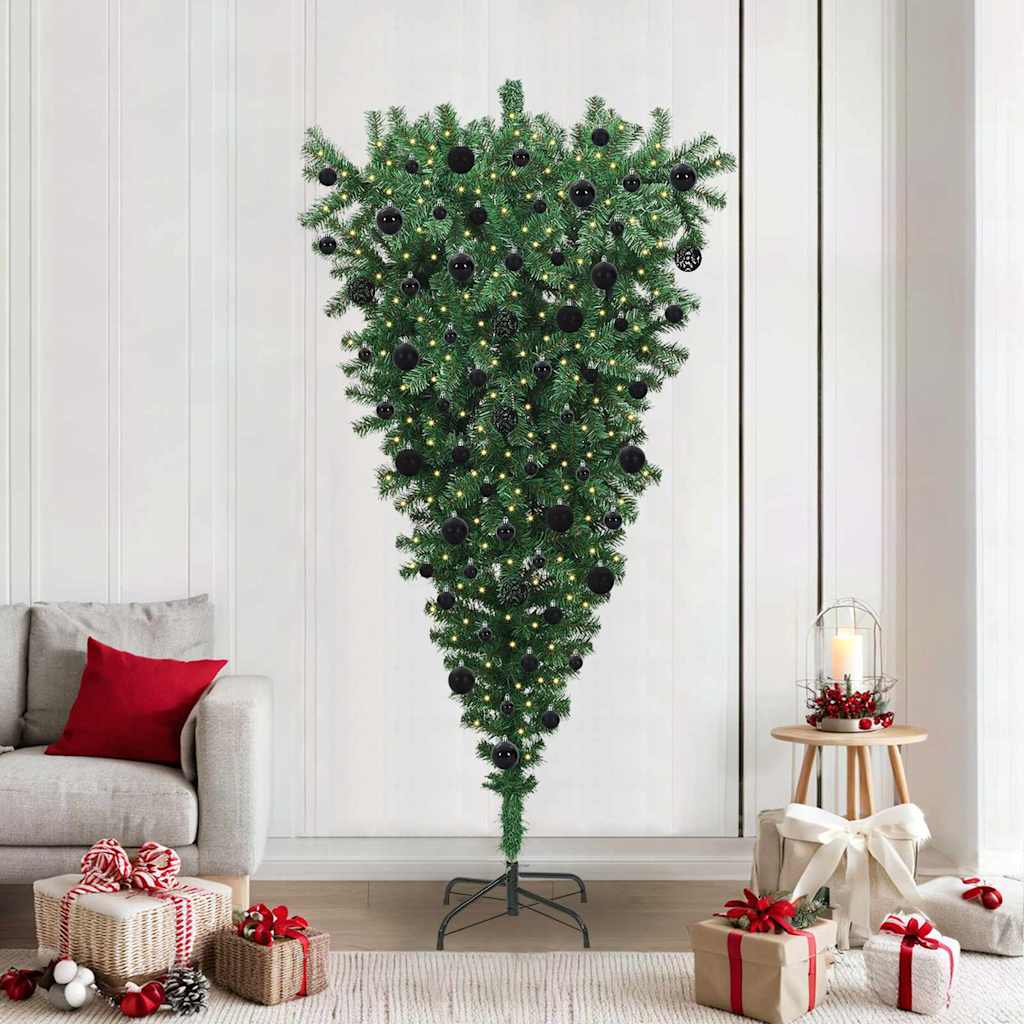 Ondersteboven Kunstkerstboom met Ballenset Groen 210 cm PVC is nu te koop bij PeponiXL, paradijselijk wonen!