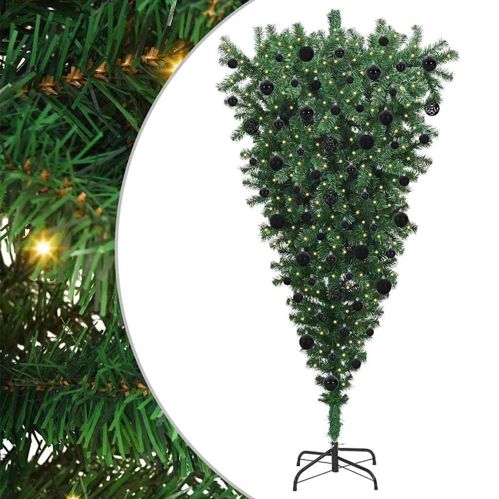 Ondersteboven Kunstkerstboom met Ballenset Groen 210 cm PVC is nu te koop bij PeponiXL, paradijselijk wonen!