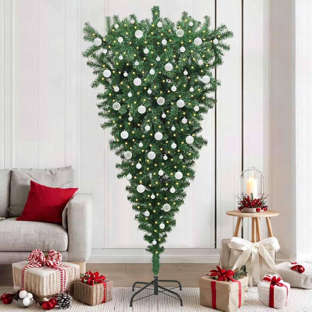 Ondersteboven Kunstkerstboom met Verlichting en Ballen Set PVC is nu te koop bij PeponiXL, paradijselijk wonen!