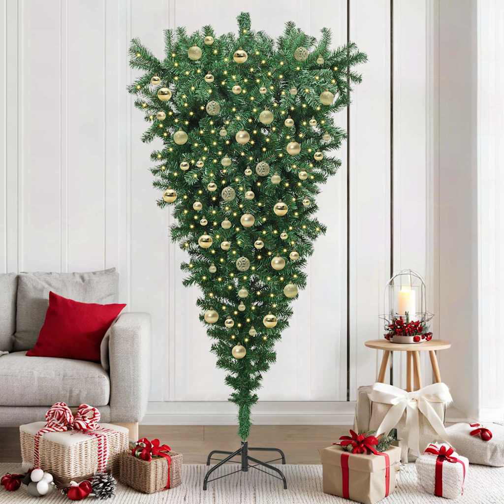 Ondersteboven Kunstkerstboom met Ballenset Groen 210 cm PVC is nu te koop bij PeponiXL, paradijselijk wonen!