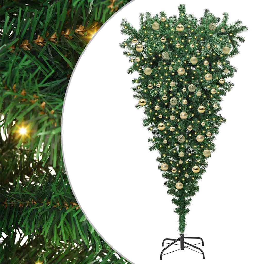 Ondersteboven Kunstkerstboom met Ballenset Groen 210 cm PVC is nu te koop bij PeponiXL, paradijselijk wonen!