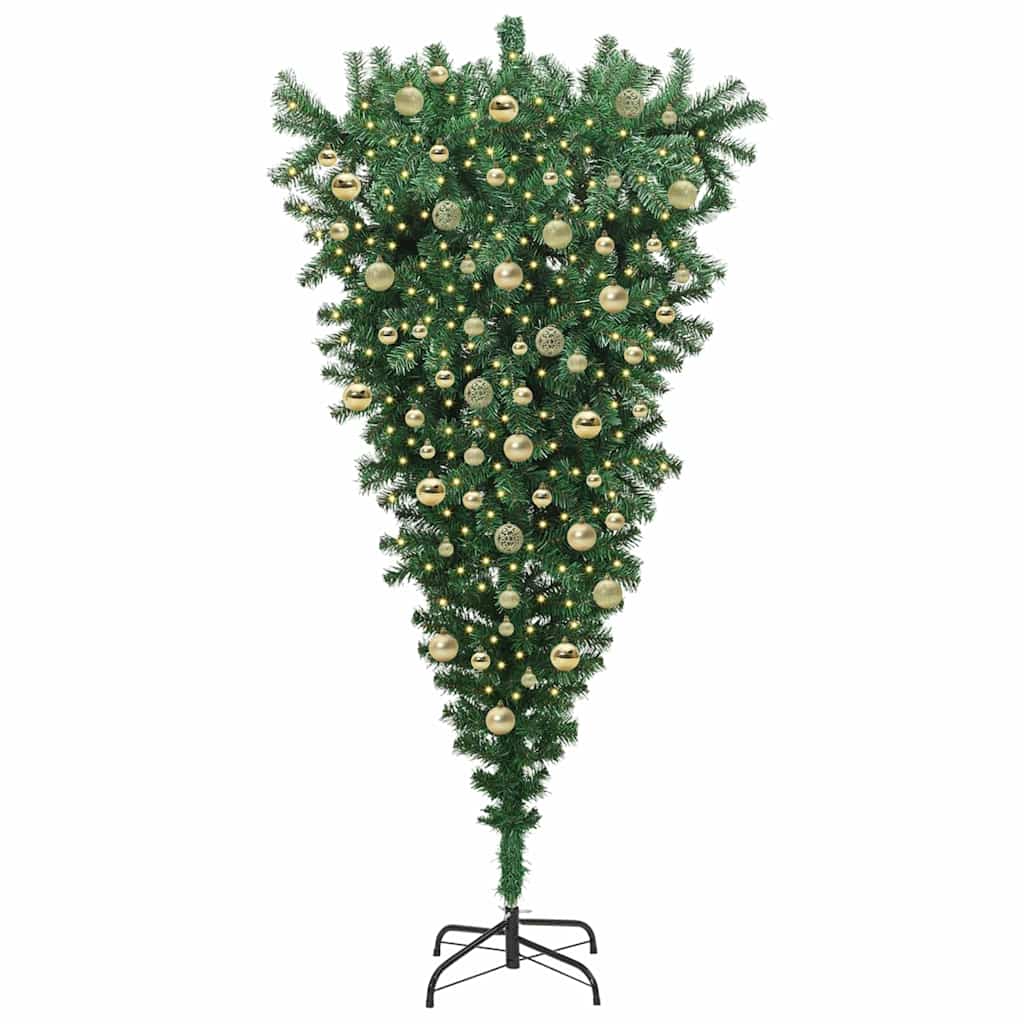 Ondersteboven Kunstkerstboom met Ballenset Groen 210 cm PVC is nu te koop bij PeponiXL, paradijselijk wonen!