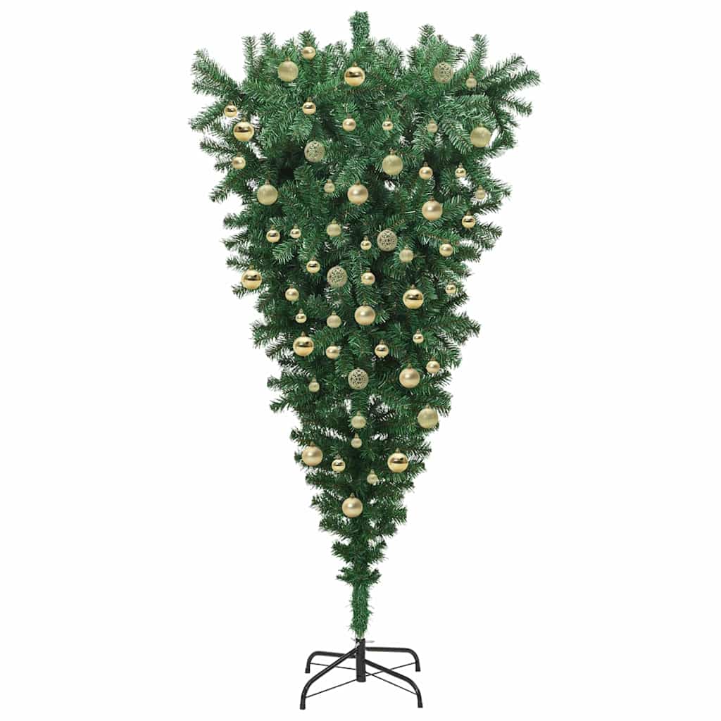 Ondersteboven Kunstkerstboom met Ballenset Groen 210 cm PVC is nu te koop bij PeponiXL, paradijselijk wonen!