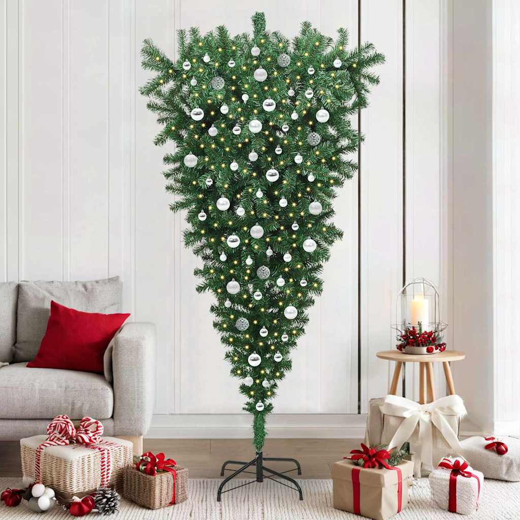 Ondersteboven Kunst Kerstboom met Ballen Set Groen 210 cm PVC is nu te koop bij PeponiXL, paradijselijk wonen!
