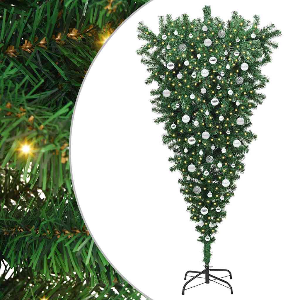 Ondersteboven Kunst Kerstboom met Ballen Set Groen 210 cm PVC is nu te koop bij PeponiXL, paradijselijk wonen!