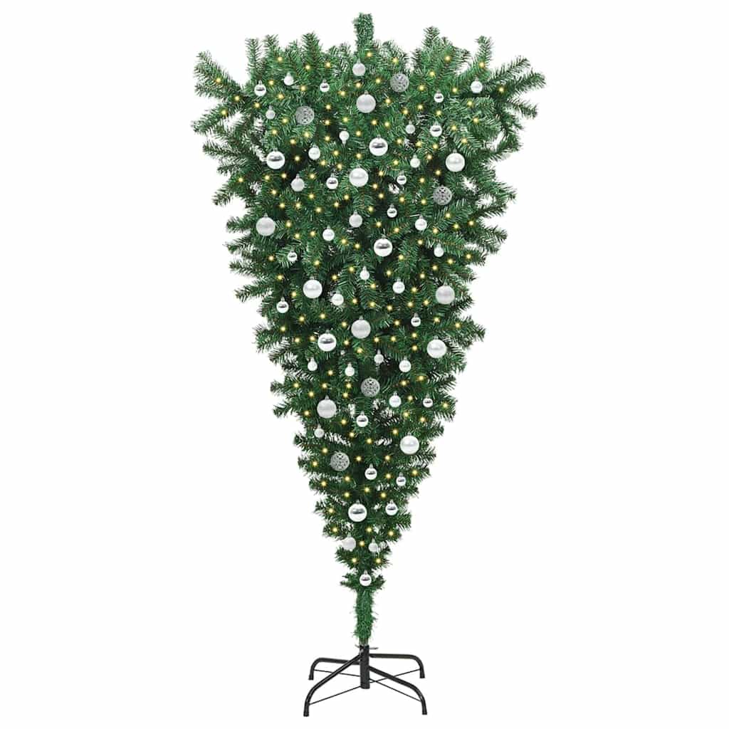 Ondersteboven Kunst Kerstboom met Ballen Set Groen 210 cm PVC is nu te koop bij PeponiXL, paradijselijk wonen!