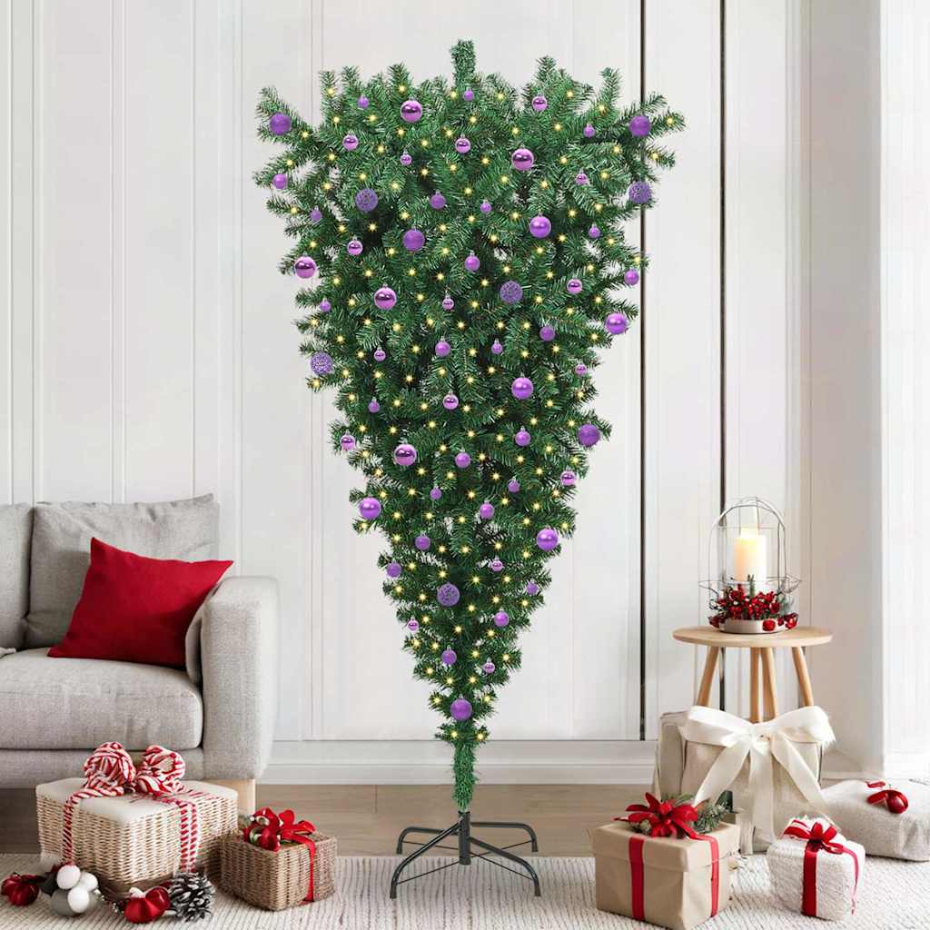 Ondersteboven Kunst Kerstboom met Ballenset Groen 210 cm PVC is nu te koop bij PeponiXL, paradijselijk wonen!