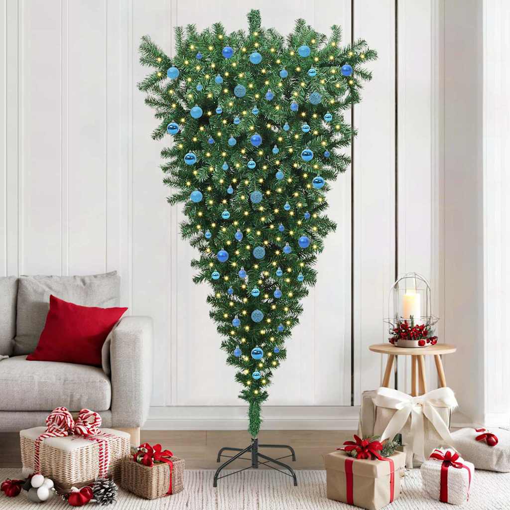 Ondersteboven kunst Kerstboom met ballenset Groen 210 cm PVC is nu te koop bij PeponiXL, paradijselijk wonen!