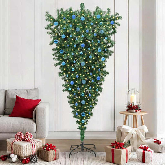 Ondersteboven kunst Kerstboom met ballenset Groen 210 cm PVC is nu te koop bij PeponiXL, paradijselijk wonen!