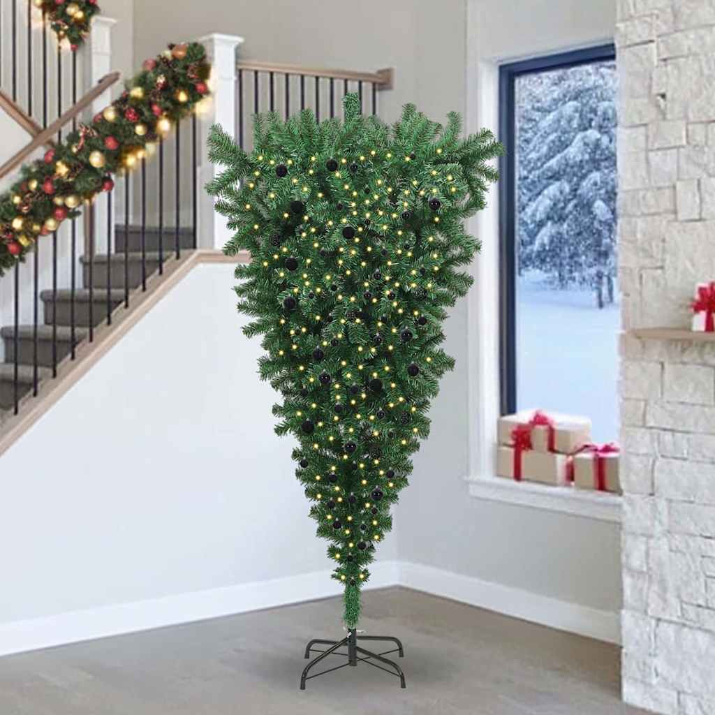 Ondersteboven Kunstkerstboom met Ballenset Groen 240 cm PVC is nu te koop bij PeponiXL, paradijselijk wonen!