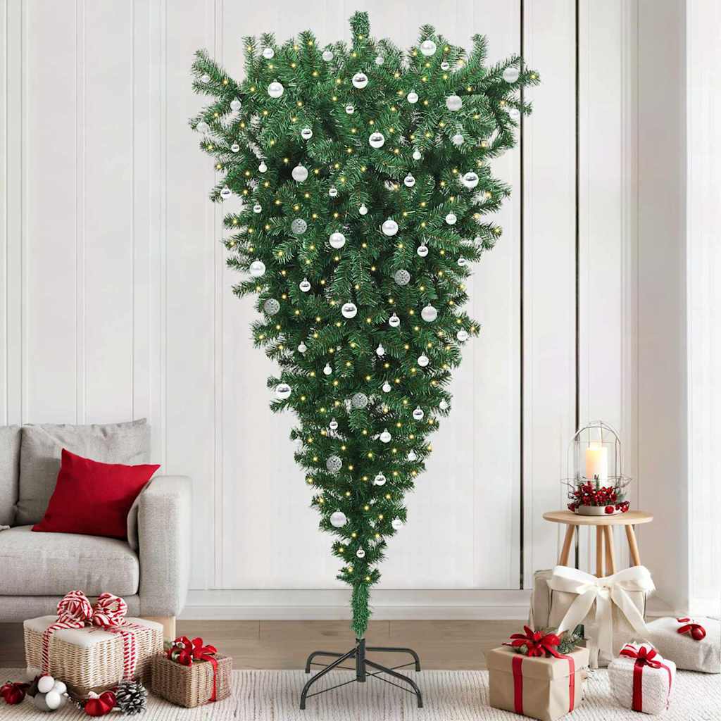 Ondersteboven Kunstkerstboom met Ballenset Groen 240 cm PVC is nu te koop bij PeponiXL, paradijselijk wonen!