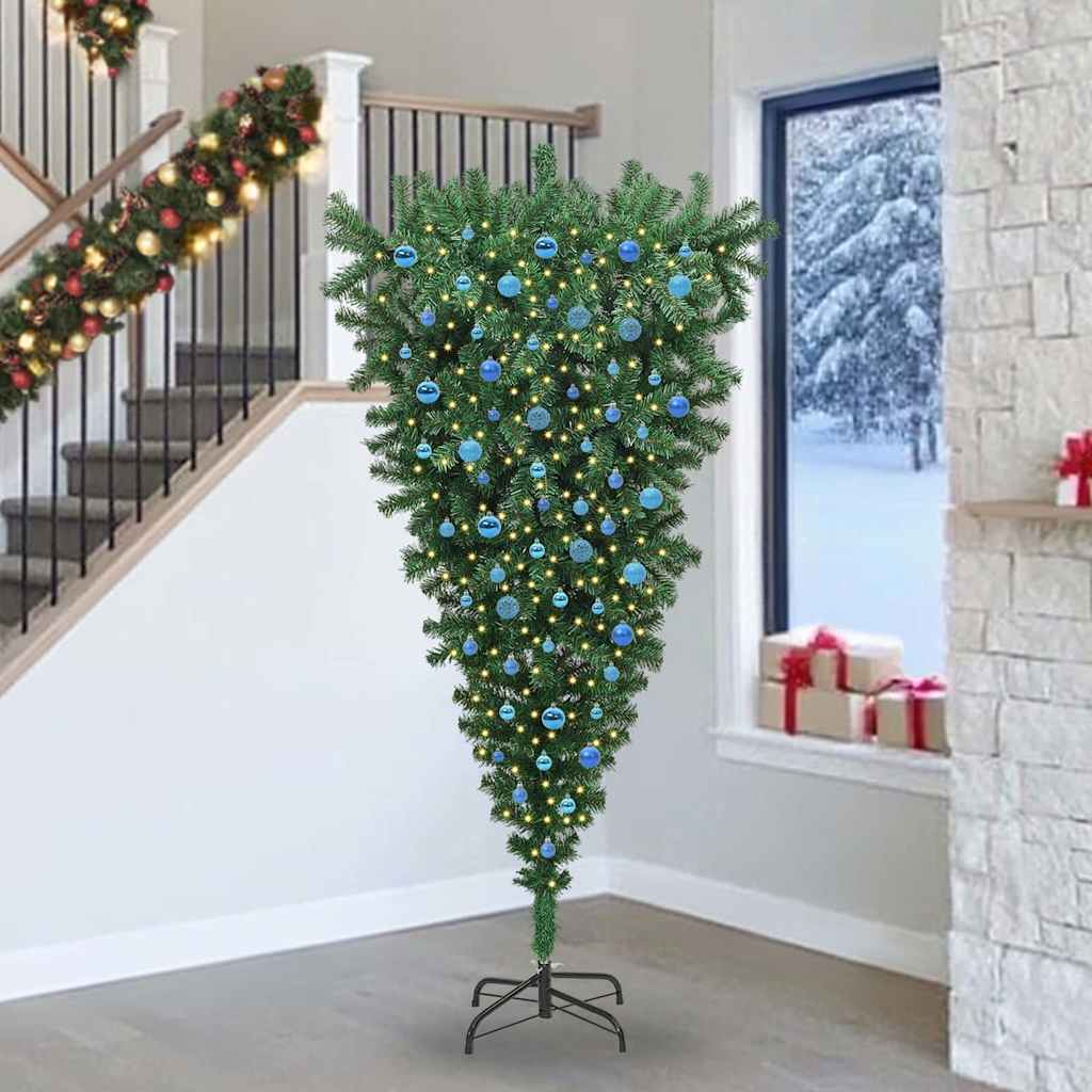 Ondersteboven Kunstkerstboom met Ballenset Groen 240 cm PVC is nu te koop bij PeponiXL, paradijselijk wonen!