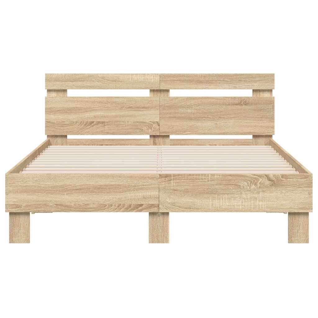 Bedframe met LED Sonoma 137 x 190 cm Bewerkt hout is nu te koop bij PeponiXL, paradijselijk wonen!
