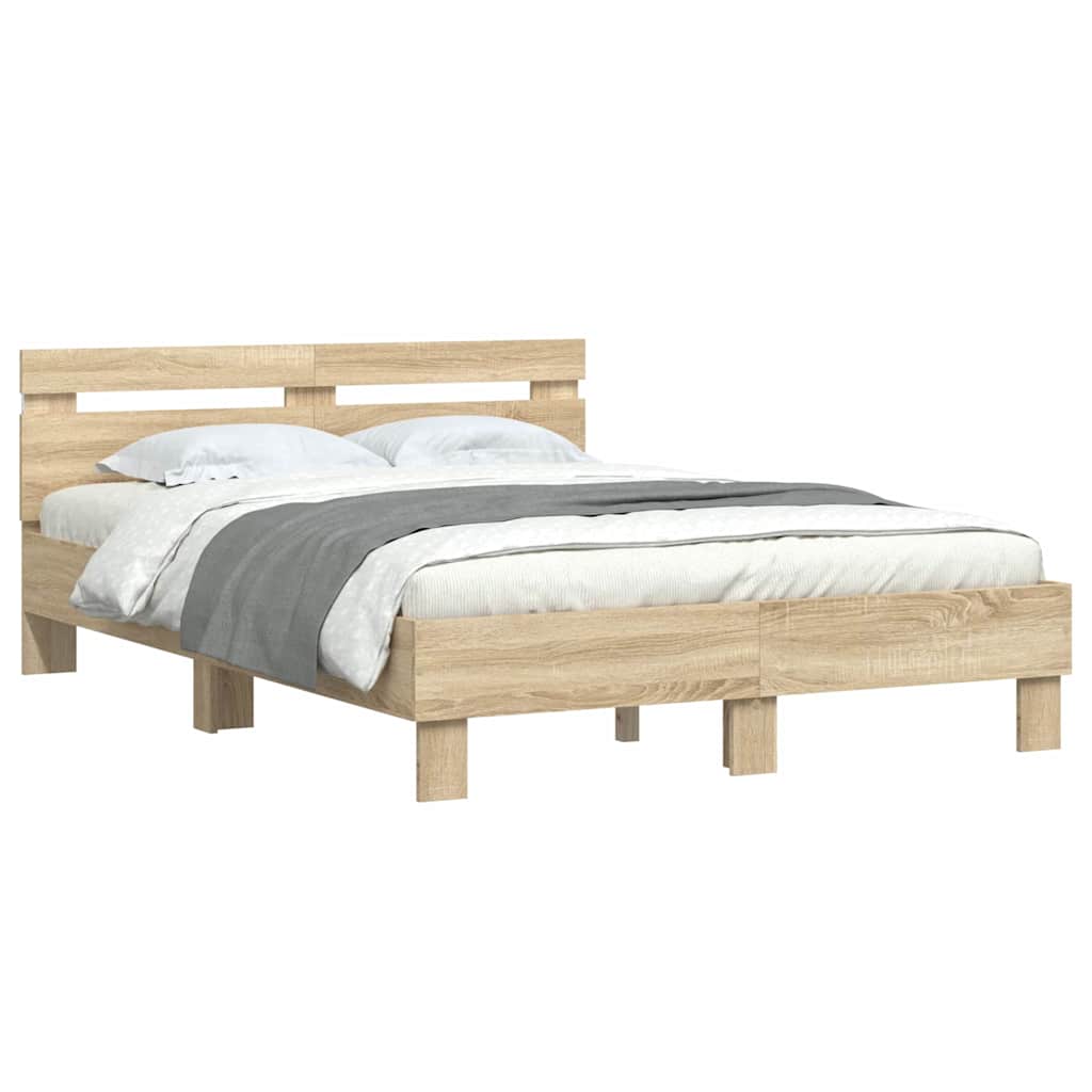 Bedframe met LED Sonoma 137 x 190 cm Bewerkt hout is nu te koop bij PeponiXL, paradijselijk wonen!