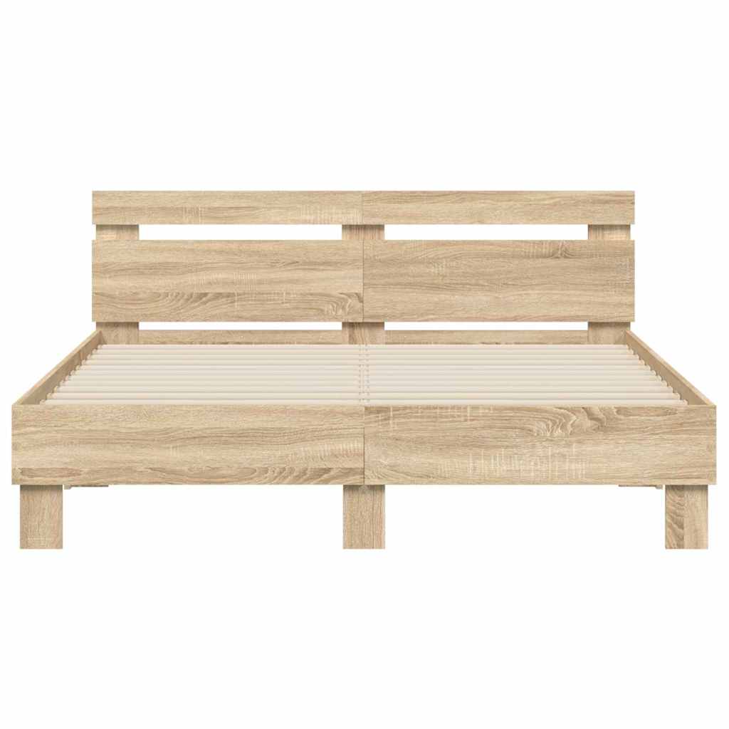 Bedframe met LED Sonoma 152 x 203 cm Bewerkt hout is nu te koop bij PeponiXL, paradijselijk wonen!
