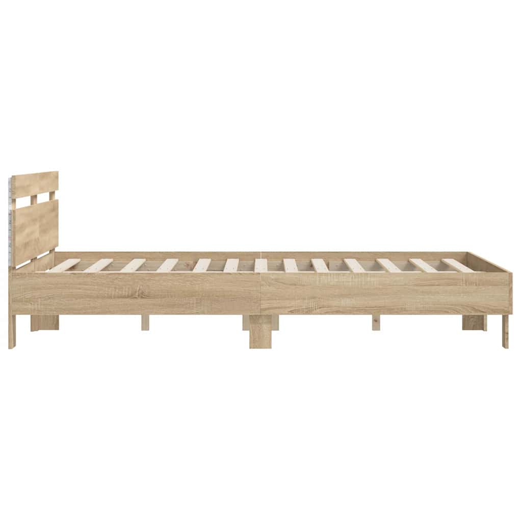 Bedframe met LED Sonoma 152 x 203 cm Bewerkt hout is nu te koop bij PeponiXL, paradijselijk wonen!