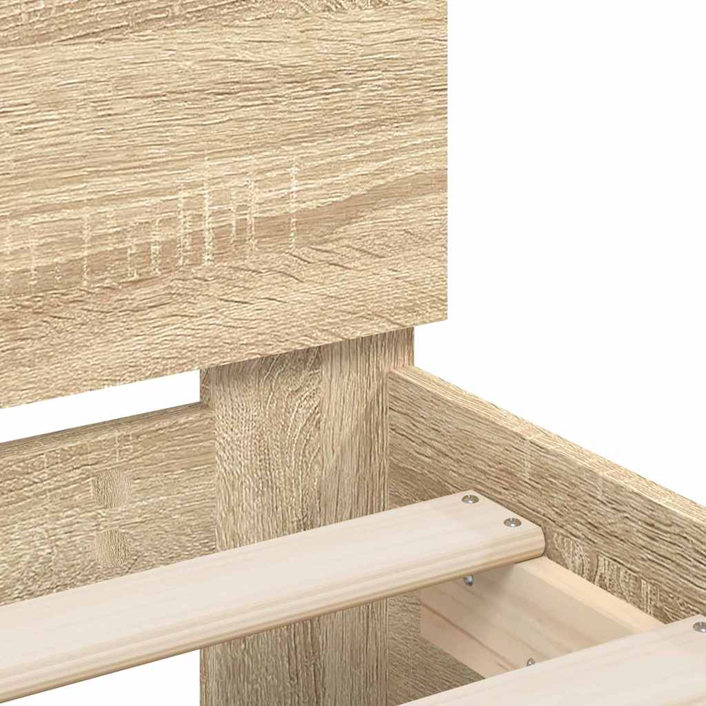 Bedframe met LED Sonoma 193 x 203 cm Bewerkt hout is nu te koop bij PeponiXL, paradijselijk wonen!