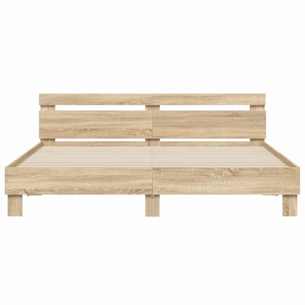 Bedframe met LED Sonoma 193 x 203 cm Bewerkt hout is nu te koop bij PeponiXL, paradijselijk wonen!