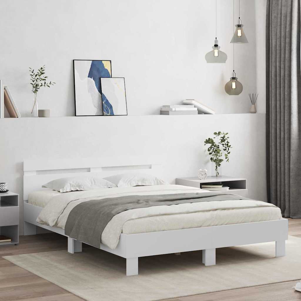 Bedframe met LED met hoofdeinde Wit 137 x 190 cm Bewerkt hout is nu te koop bij PeponiXL, paradijselijk wonen!