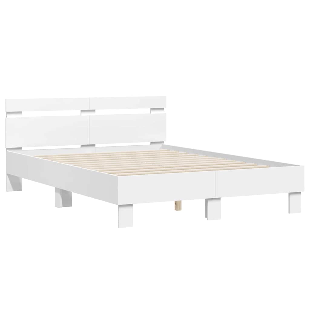 Bedframe met LED met hoofdeinde Wit 137 x 190 cm Bewerkt hout is nu te koop bij PeponiXL, paradijselijk wonen!