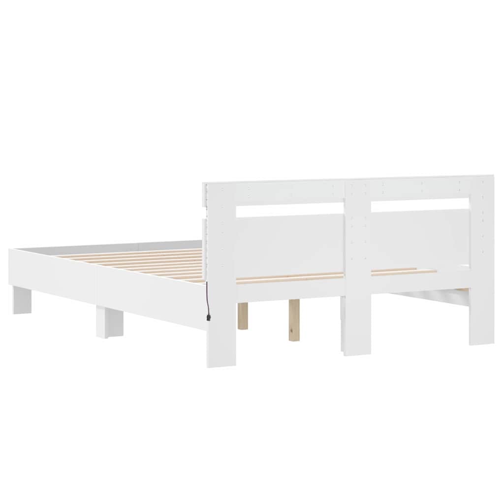 Bedframe met LED met hoofdeinde Wit 137 x 190 cm Bewerkt hout is nu te koop bij PeponiXL, paradijselijk wonen!