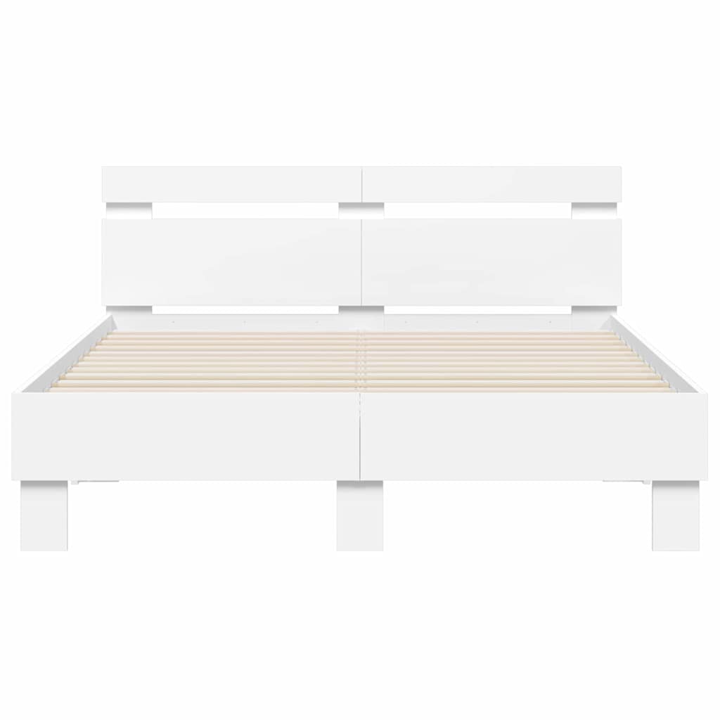 Bedframe met LED met hoofdeinde Wit 137 x 190 cm Bewerkt hout is nu te koop bij PeponiXL, paradijselijk wonen!