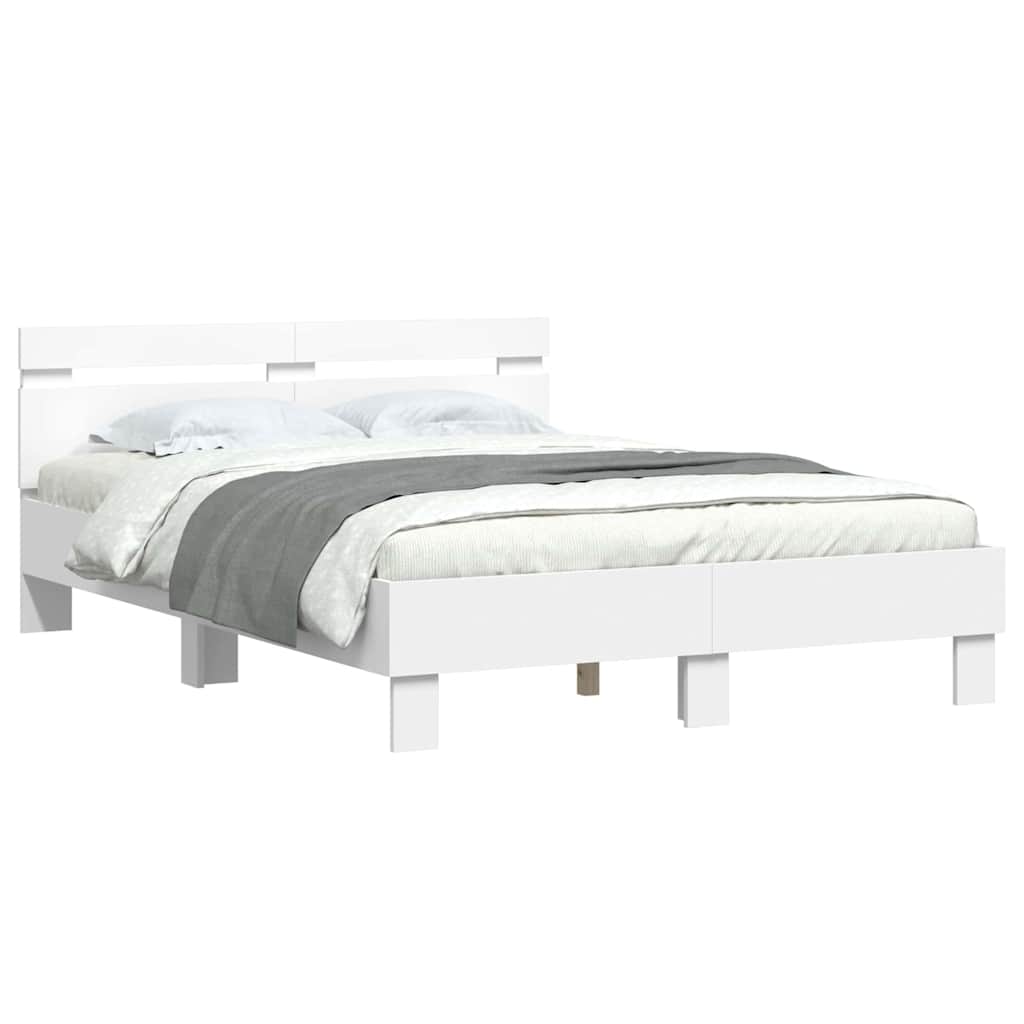 Bedframe met LED met hoofdeinde Wit 137 x 190 cm Bewerkt hout is nu te koop bij PeponiXL, paradijselijk wonen!