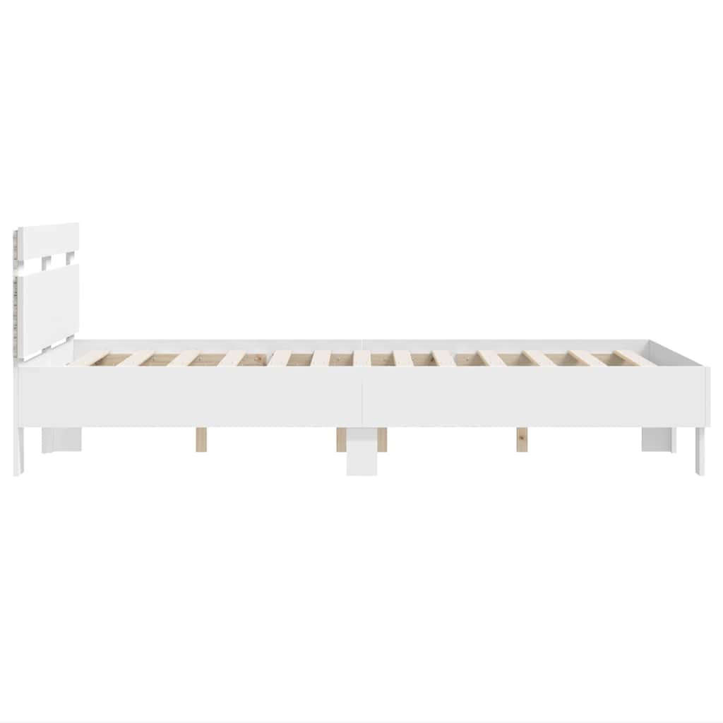 Bedframe met LED met hoofdeinde Wit 137 x 190 cm Bewerkt hout is nu te koop bij PeponiXL, paradijselijk wonen!