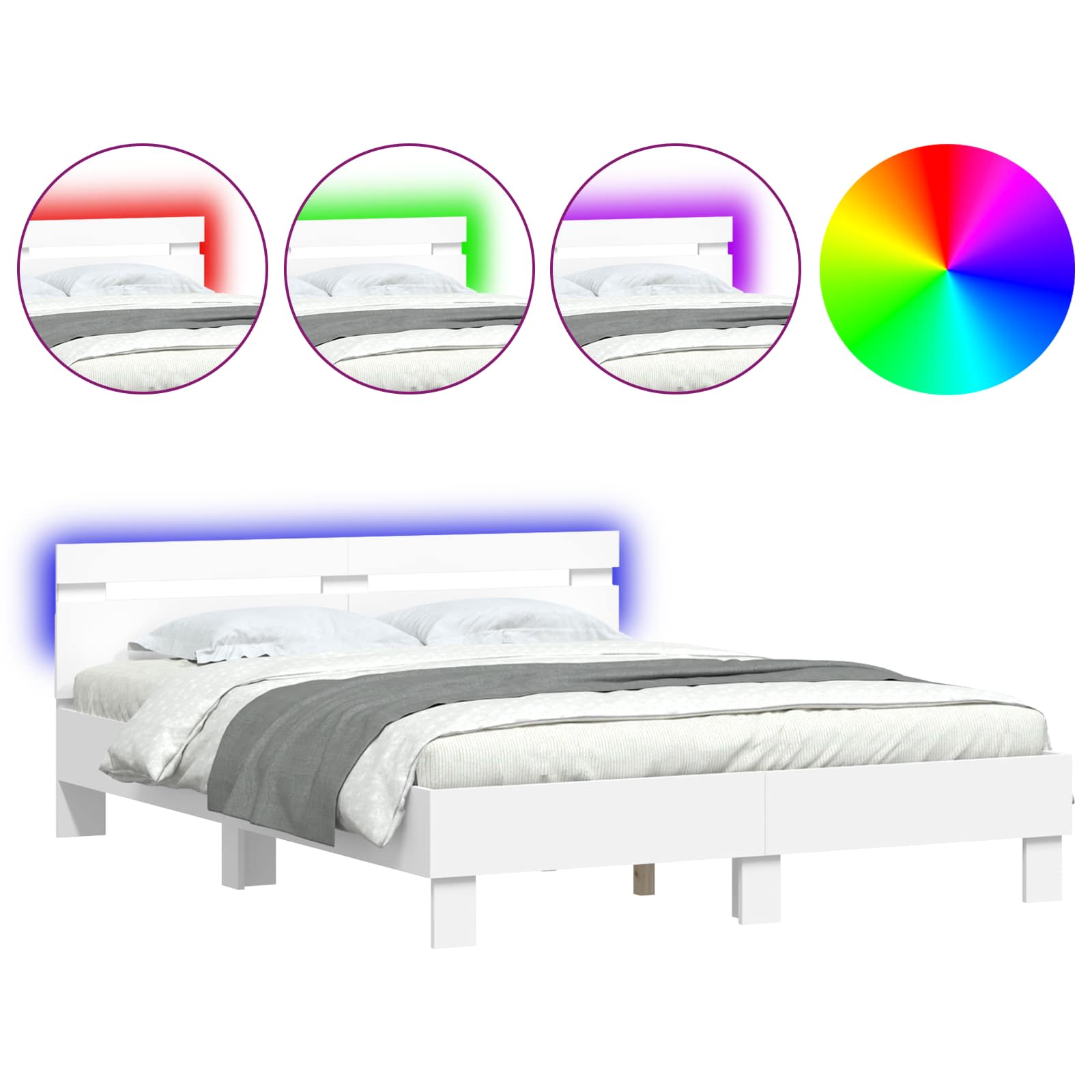 Bedframe met LED met hoofdeinde Wit 152 x 203 cm Bewerkt hout is nu te koop bij PeponiXL, paradijselijk wonen!