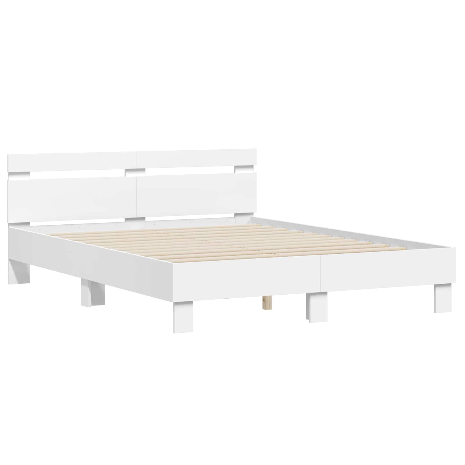 Bedframe met LED met hoofdeinde Wit 152 x 203 cm Bewerkt hout is nu te koop bij PeponiXL, paradijselijk wonen!