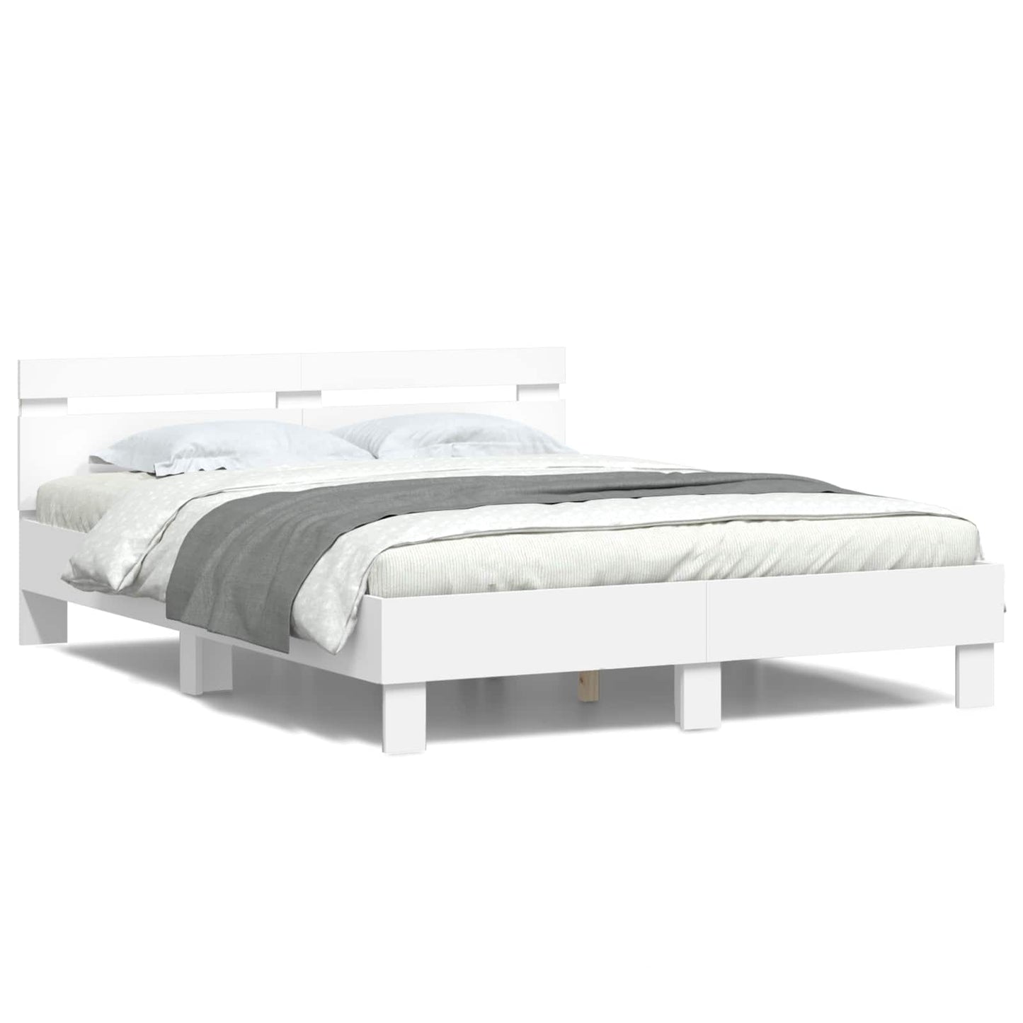 Bedframe met LED met hoofdeinde Wit 152 x 203 cm Bewerkt hout is nu te koop bij PeponiXL, paradijselijk wonen!